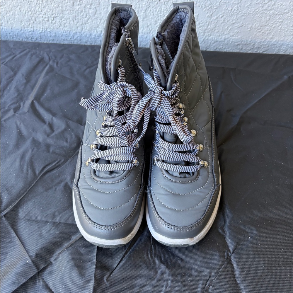 Gray Quilted High-Top Booties